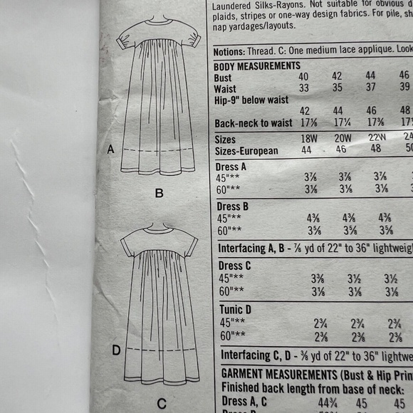 Simplicity 9548 Sewing Pattern Lounge Dress Tunic 18W-24W  Uncut 90s Maxi Knee - Picture 4 of 4